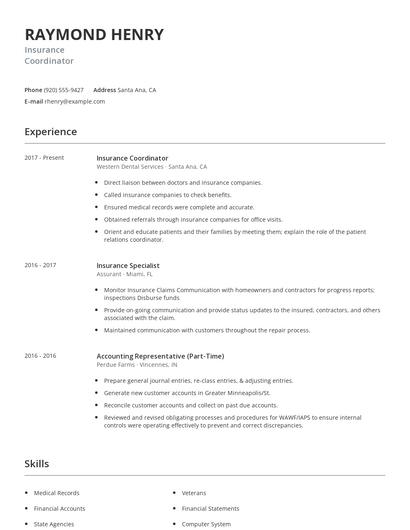 Insurance Coordinator Resume