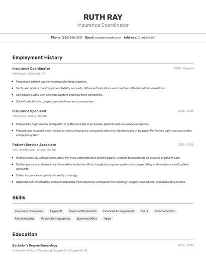 Insurance Coordinator Resume