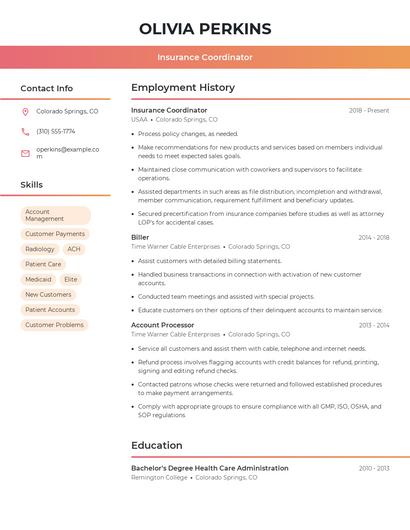 Insurance Coordinator Resume