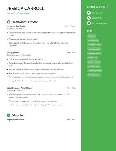 Insurance Coordinator Resume