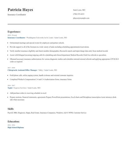 Insurance Coordinator Resume