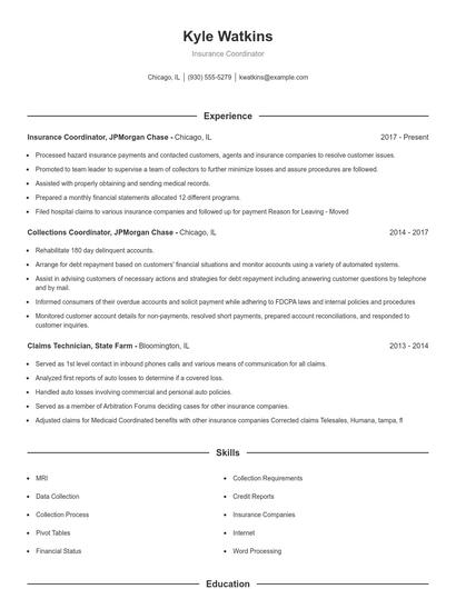 Insurance Coordinator Resume