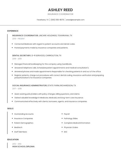 Insurance Coordinator Resume