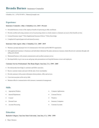 Insurance Counselor Resume