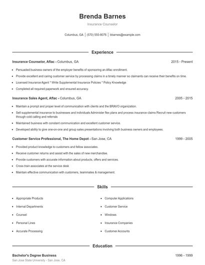 Insurance Counselor Resume