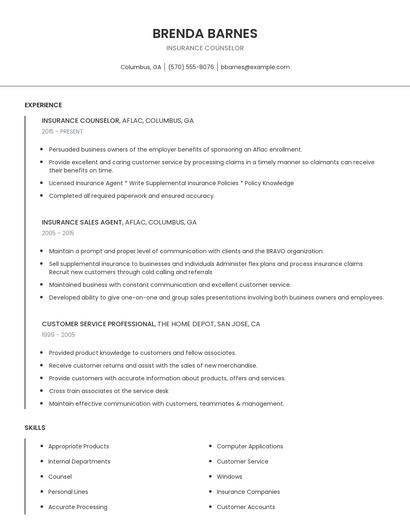Insurance Counselor Resume