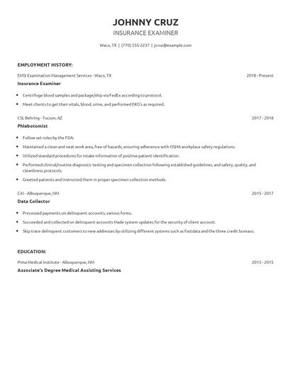 Insurance Examiner Resume