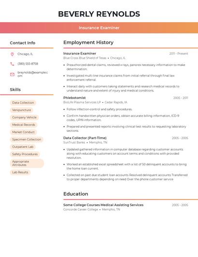 Insurance Examiner Resume