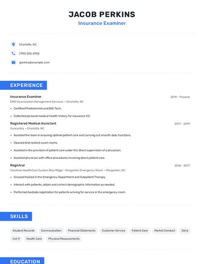 Insurance Examiner Resume
