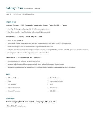 Insurance Examiner Resume
