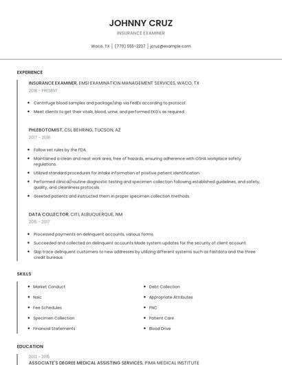 Insurance Examiner Resume