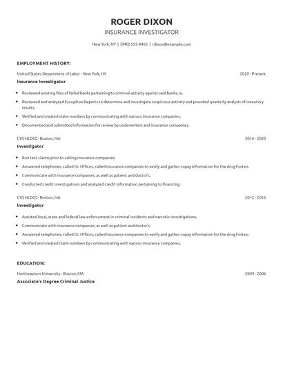 Insurance Investigator Resume