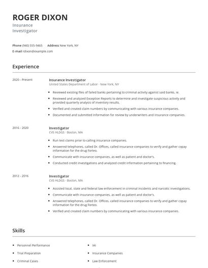 Insurance Investigator Resume