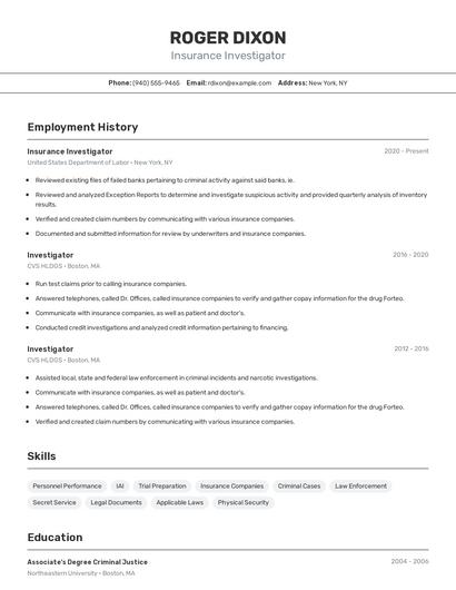 Insurance Investigator Resume