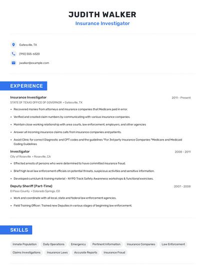 Insurance Investigator Resume