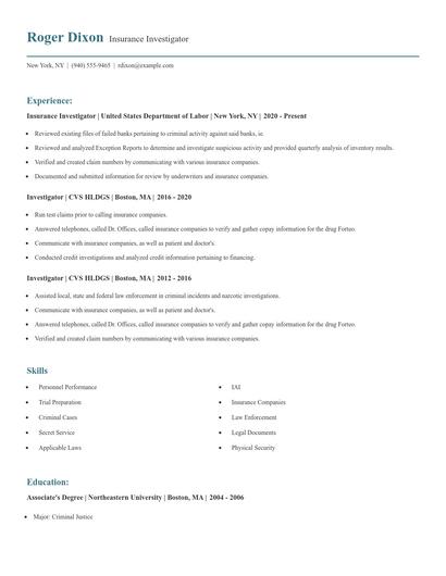 Insurance Investigator Resume