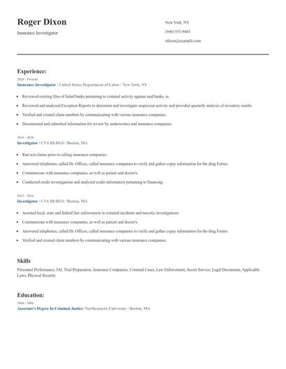 Insurance Investigator Resume