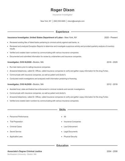Insurance Investigator Resume