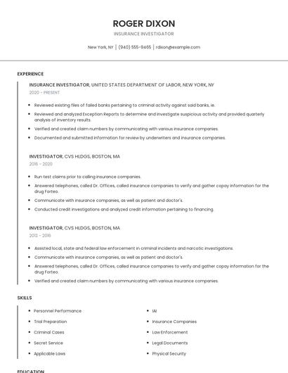 Insurance Investigator Resume