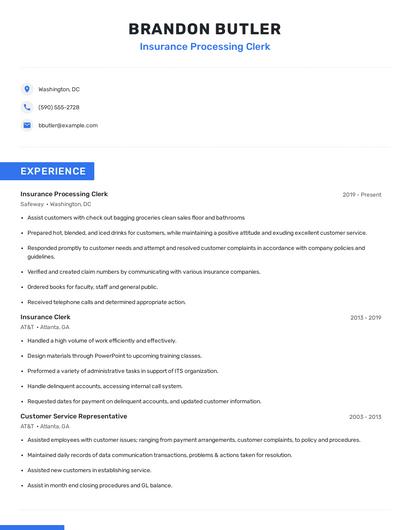 Insurance Processing Clerk Resume