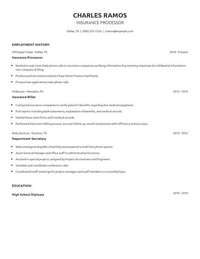 Insurance Processor Resume