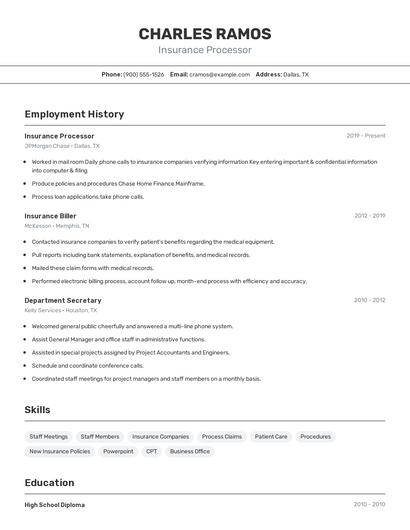 Insurance Processor Resume