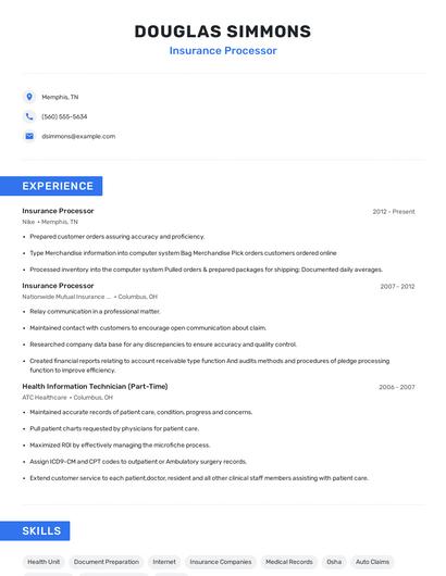 Insurance Processor Resume
