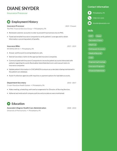 Insurance Processor Resume