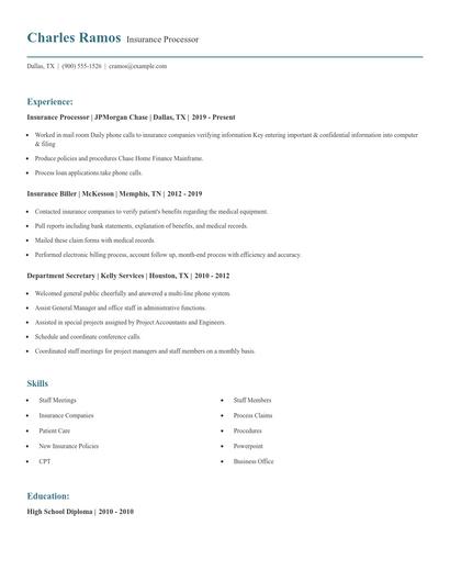 Insurance Processor Resume