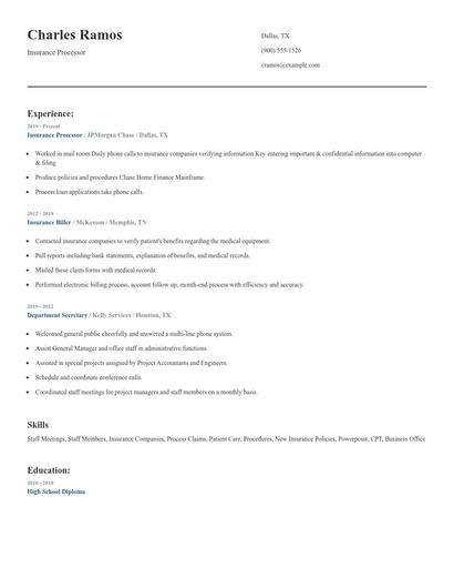 Insurance Processor Resume