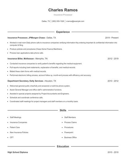 Insurance Processor Resume