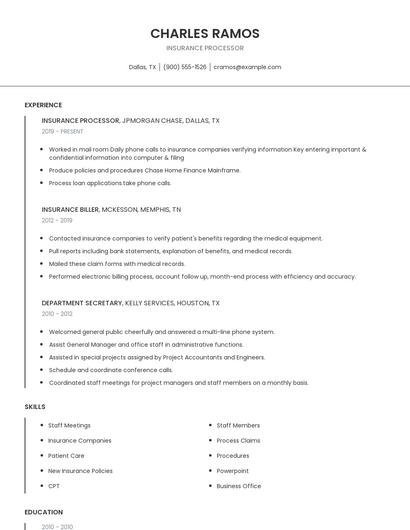Insurance Processor Resume