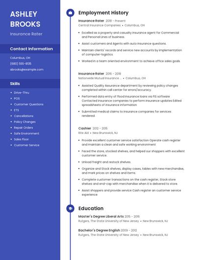Insurance Rater Resume