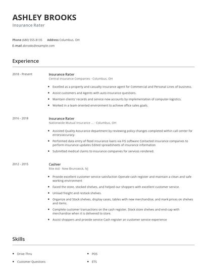 Insurance Rater Resume