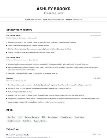 Insurance Rater Resume