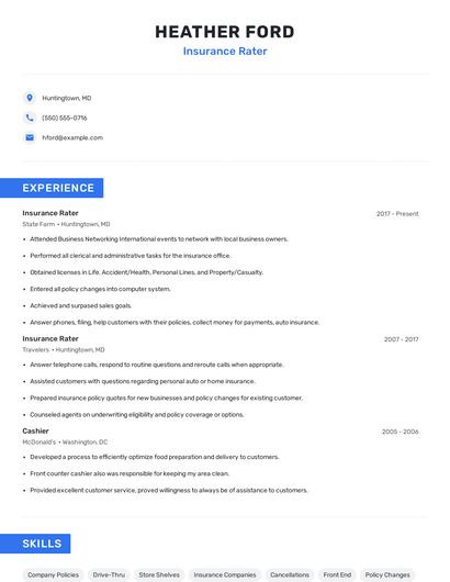 Insurance Rater Resume
