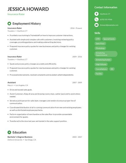 Insurance Rater Resume