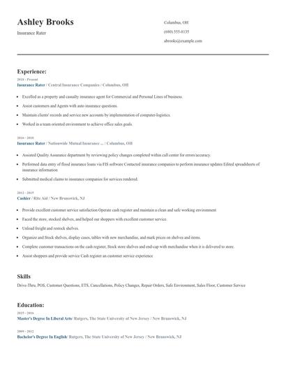Insurance Rater Resume