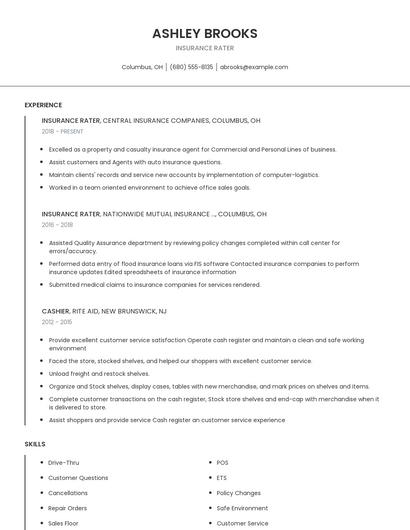Insurance Rater Resume