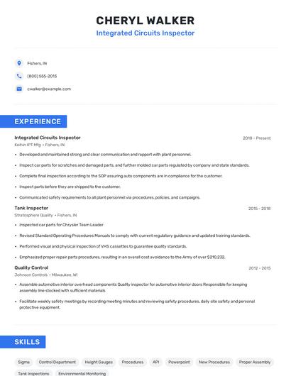 Integrated Circuits Inspector Resume
