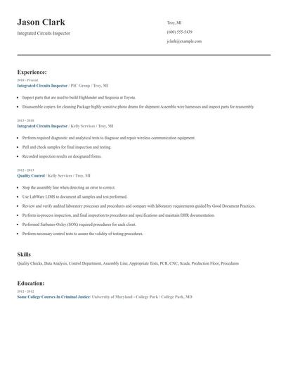 Integrated Circuits Inspector Resume