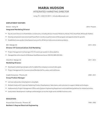 Integrated Marketing Director Resume