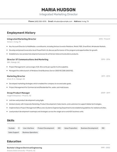 Integrated Marketing Director Resume