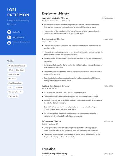Integrated Marketing Director Resume