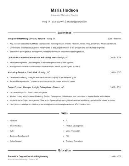 Integrated Marketing Director Resume