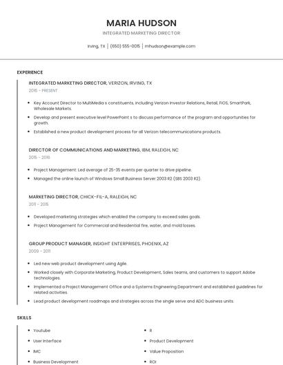 Integrated Marketing Director Resume