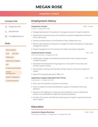 Integration Analyst Resume