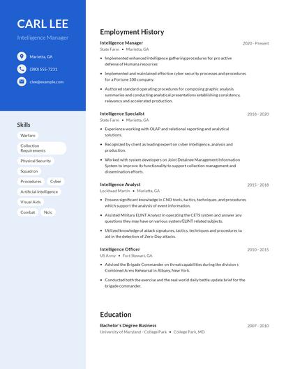 Intelligence Manager Resume