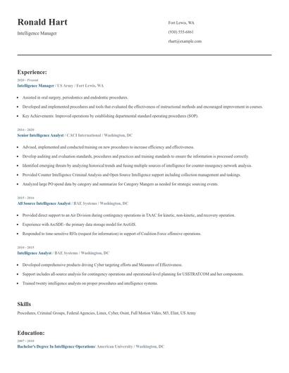 Intelligence Manager Resume