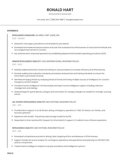 Intelligence Manager Resume